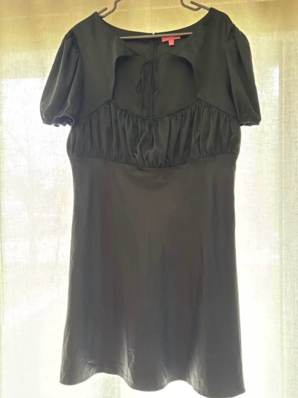 Sugar Thrillz Black Puff-Sleeve Women's Dress with Keyhole Tie Plus Size